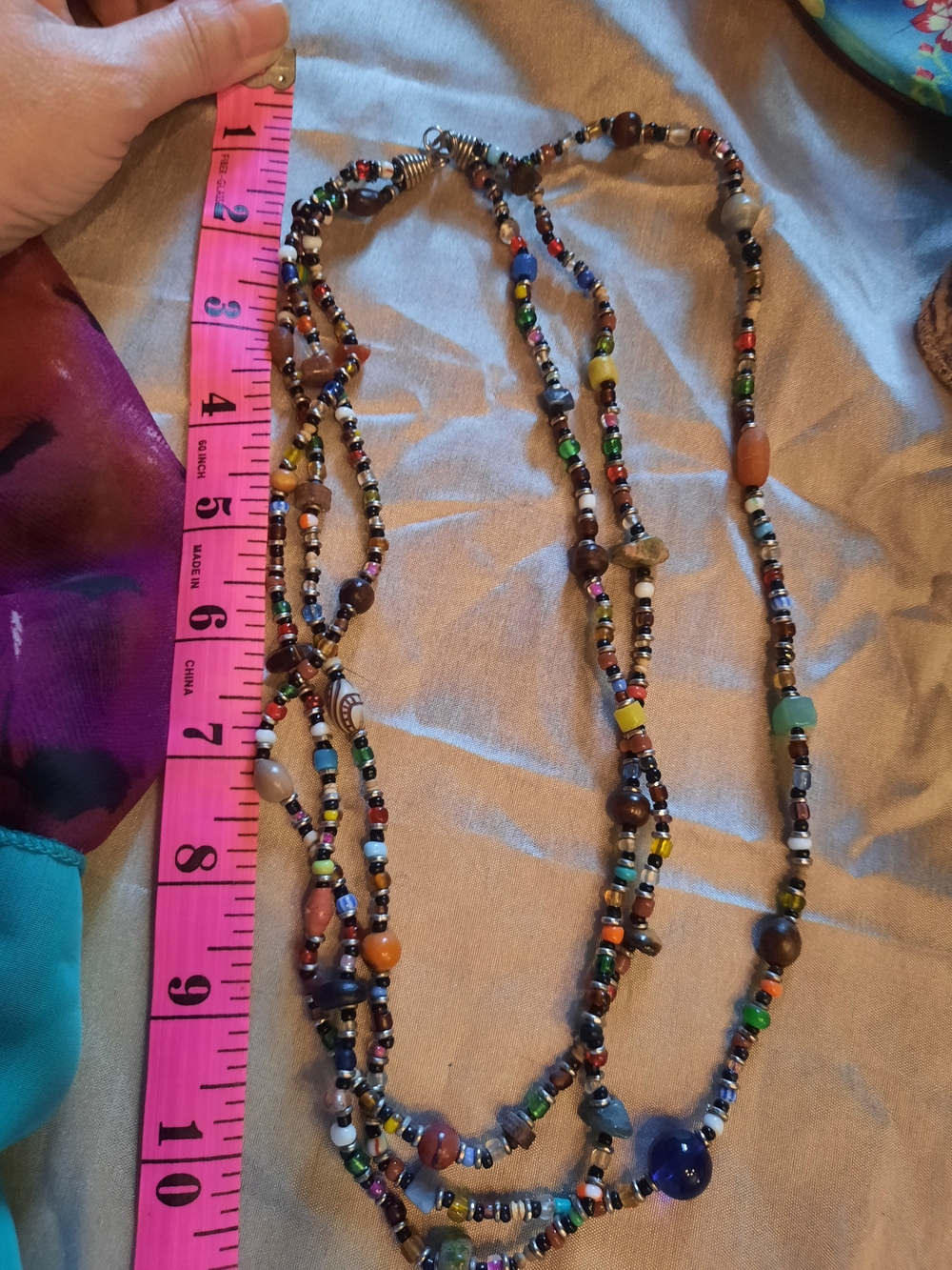 Boho Festival Vibe Multicolor Beaded Triple-Strand Multi-Media Necklace - Picture 6 of 7